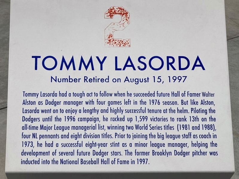 Tommy Lasorda Marker. Click for full size. Tommy Lasorda Marker image. Click for full size.