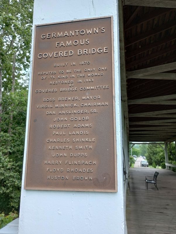 Germantown's Famous Covered Bridge Marker. Click for full size. Germantown's Famous Covered Bridge Marker image. Click for full size.