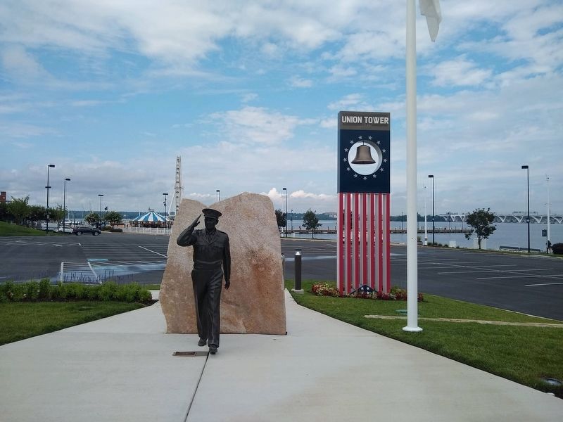 Wide shot of Dwight D. Eisenhower Marker and Statue in Context image. Click for full size.
