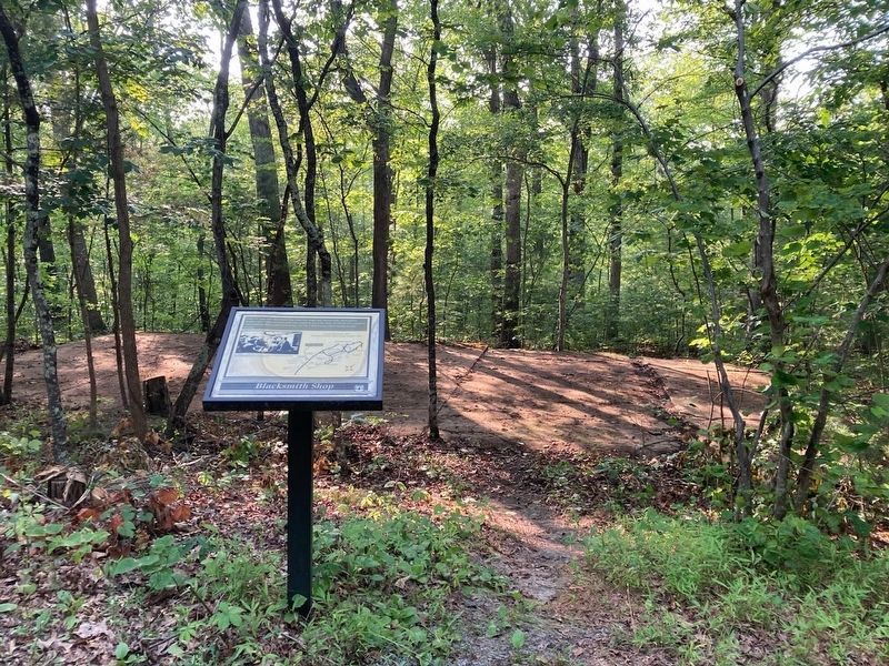 Blacksmith Shop Marker in front of foundation. Click for full size. Blacksmith Shop Marker in front of foundation image. Click for full size.