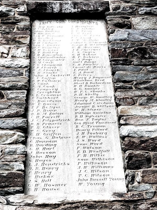 List of Army Correspondents on Marker image. Click for full size.