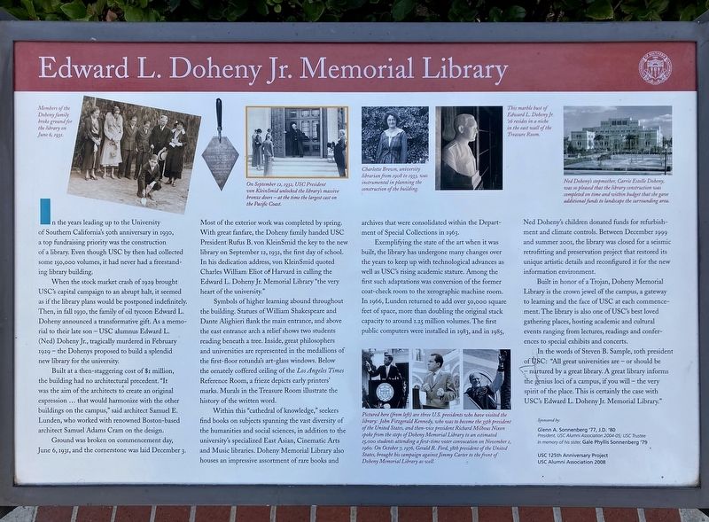 Doheny Memorial Library Marker image. Click for full size.