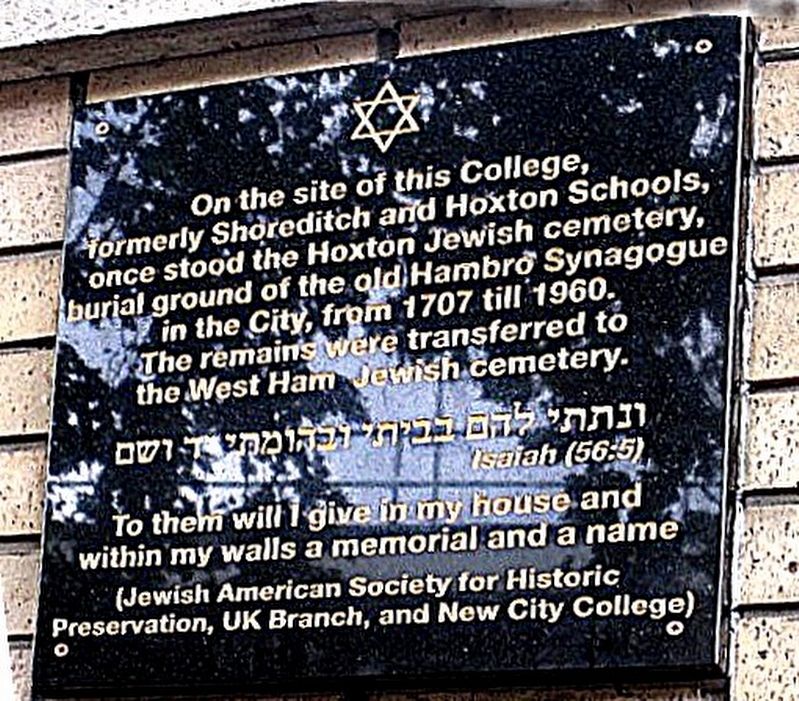 Hoxton Jewish Cemetery Marker image. Click for full size.
