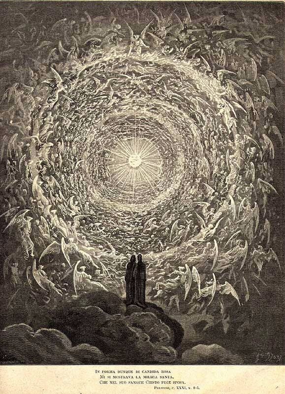 Dante and Beatrice gaze upon the highest Heaven image. Click for full size.