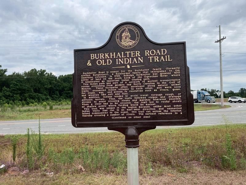 Burkhalter Road & Old Indian Trail Marker (new location) image. Click for full size.