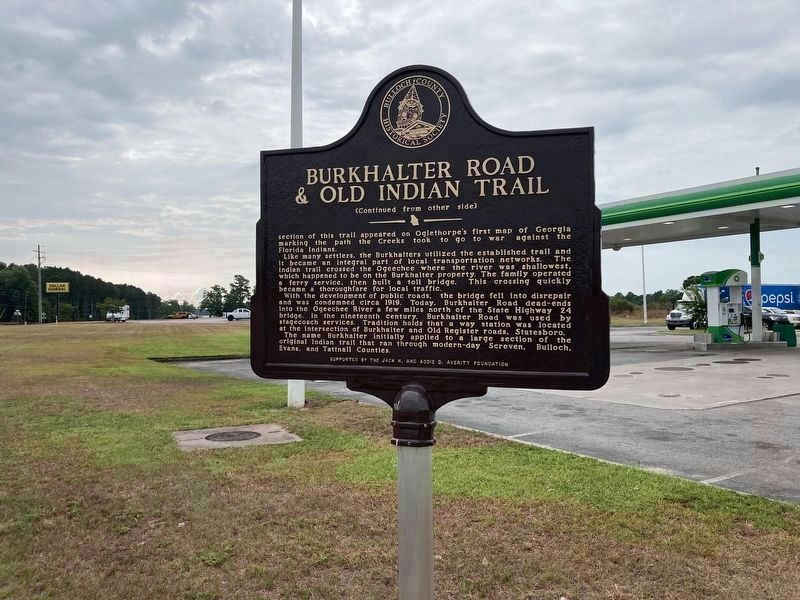 Burkhalter Road & Old Indian Trail Marker (new location). Click for full size. Burkhalter Road & Old Indian Trail Marker (new location) image. Click for full size.