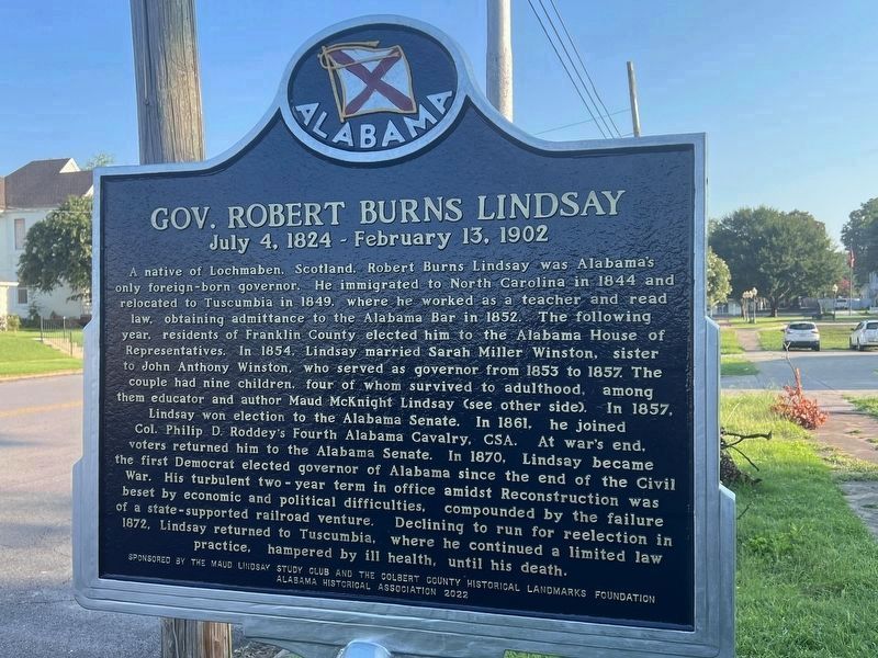 Gov. Robert Burns Lindsay - Front side image. Click for full size.