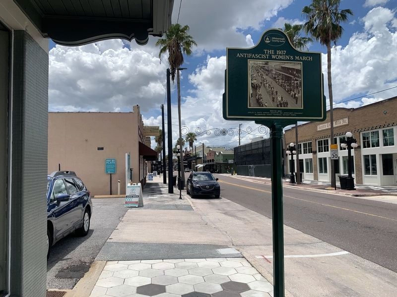 The 1937 Antifascist Women's March Marker looking west on 7th Avenue. Click for full size. The 1937 Antifascist Women's March Marker looking west on 7th Avenue image. Click for full size.