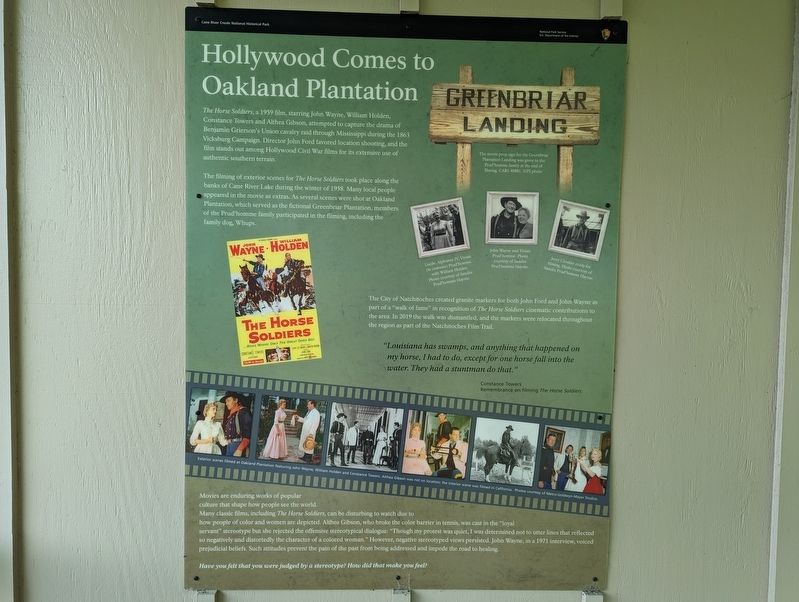 Hollywood Comes to Oakland Plantation Marker. Click for full size. Hollywood Comes to Oakland Plantation Marker image. Click for full size.