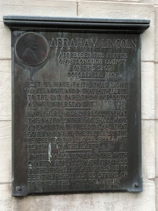 Abraham Lincoln in Macomb Marker image. Click for full size.