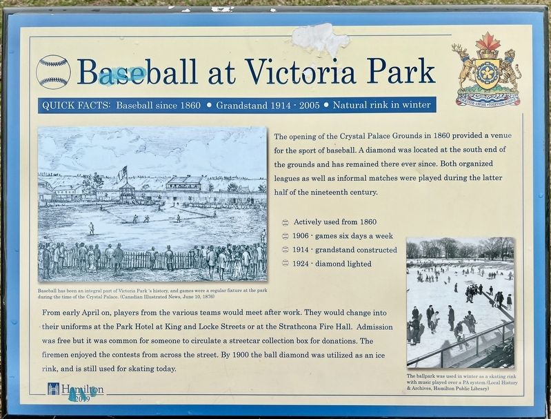 Baseball at Victoria Park Marker image. Click for full size.