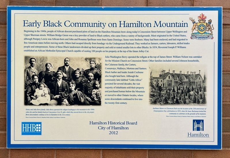 Early Black Community on Hamilton Mountain Marker. Click for full size. Early Black Community on Hamilton Mountain Marker image. Click for full size.