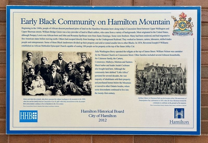 Early Black Community on Hamilton Mountain Marker image. Click for full size.
