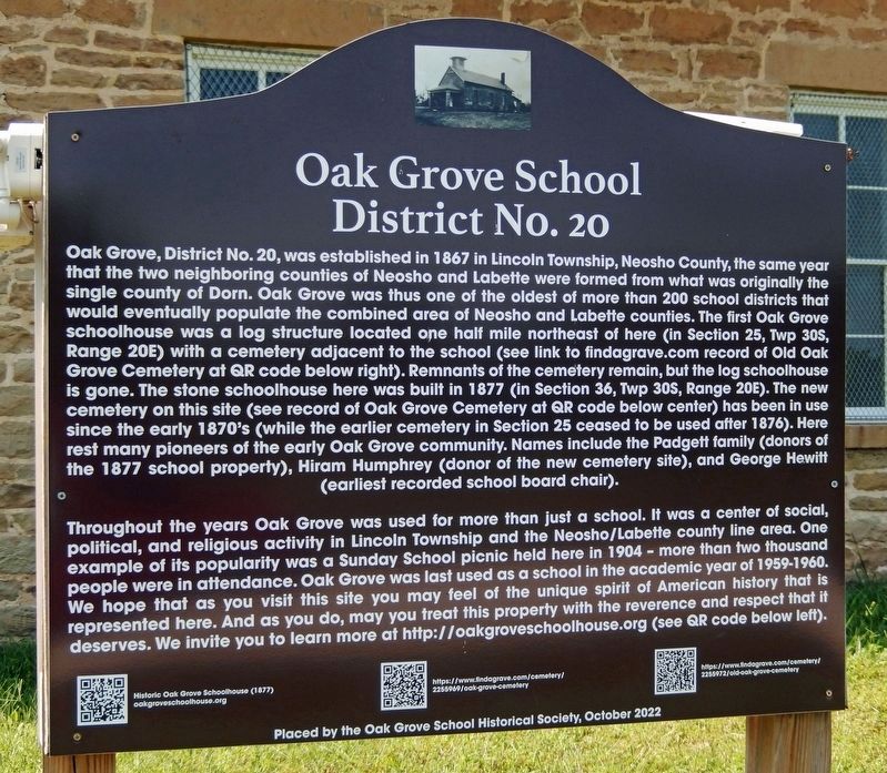 Oak Grove School District No. 20 Marker image. Click for full size.