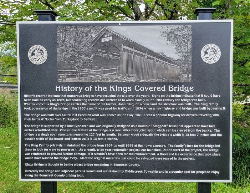History of the Kings Covered Bridge Marker image. Click for full size.