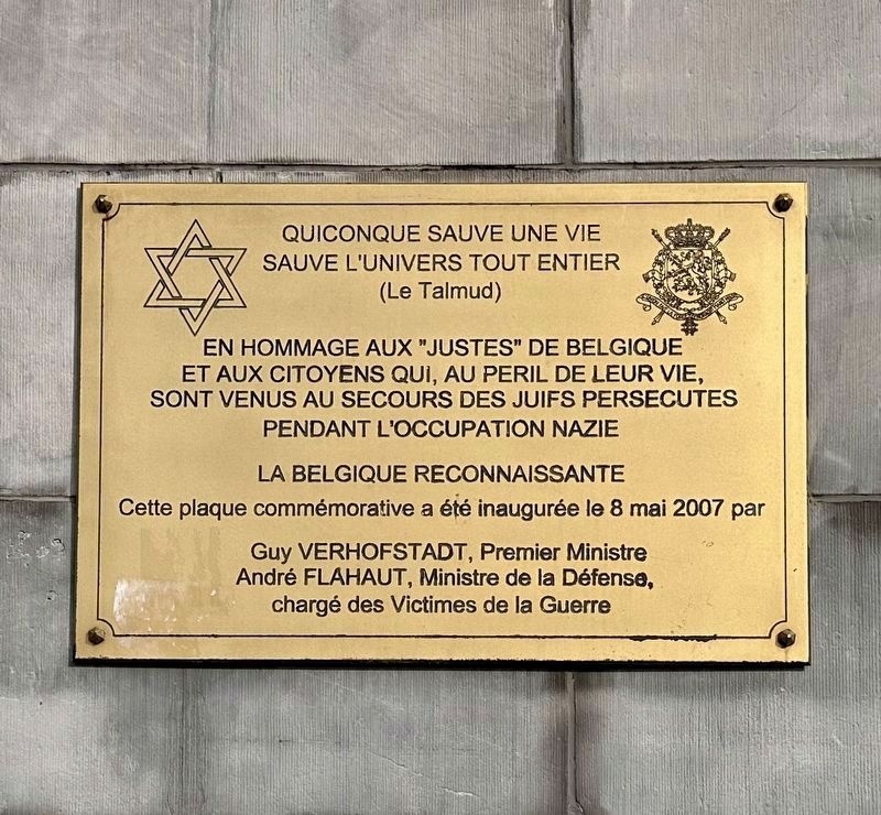 Hommage aux Justes / Ere van de 'Rechtvaardigen / Tribute to the Righteous Marker. Click for full size. Hommage aux Justes / Ere van de 'Rechtvaardigen / Tribute to the Righteous Marker image. Click for full size.