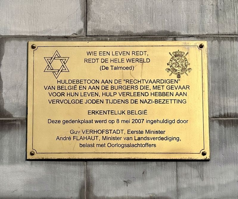 Hommage aux Justes / Ere van de 'Rechtvaardigen / Tribute to the Righteous Marker. Click for full size. Hommage aux Justes / Ere van de 'Rechtvaardigen / Tribute to the Righteous Marker image. Click for full size.