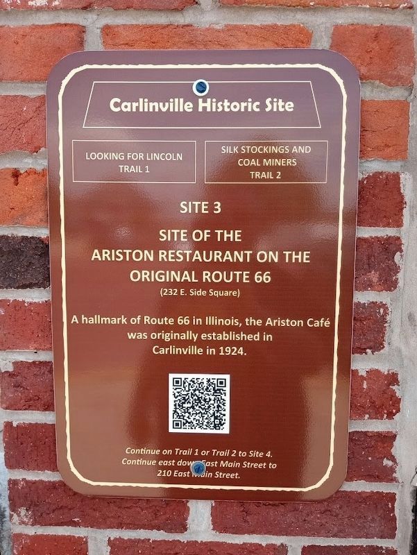 Site of the Ariston Restaurant on the Original Route 66 Marker. Click for full size. Site of the Ariston Restaurant on the Original Route 66 Marker image. Click for full size.
