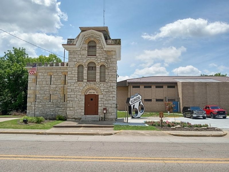 Macoupin County "Cannonball Jail" Marker. Click for full size. Macoupin County "Cannonball Jail" Marker image. Click for full size.