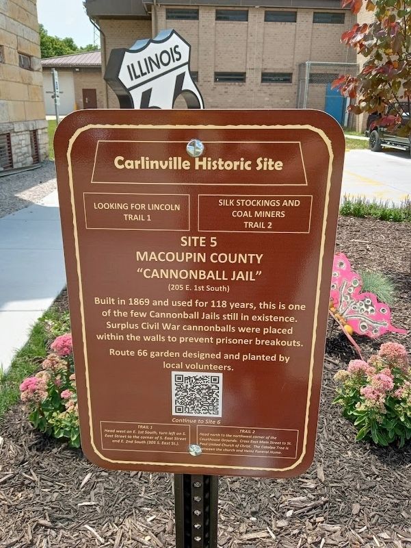 Macoupin County "Cannonball Jail" Marker. Click for full size. Macoupin County "Cannonball Jail" Marker image. Click for full size.
