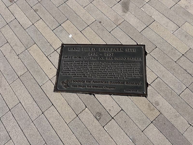 Lane Field Ballpark Site Marker image. Click for full size.