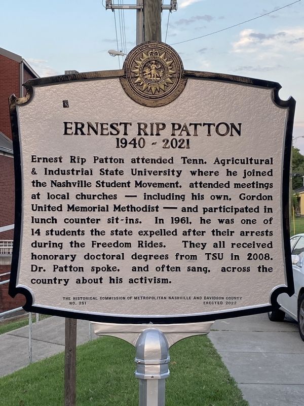 Ernest Rip Patton/Modern Civil Rights Activists in Nashville Marker image. Click for full size.