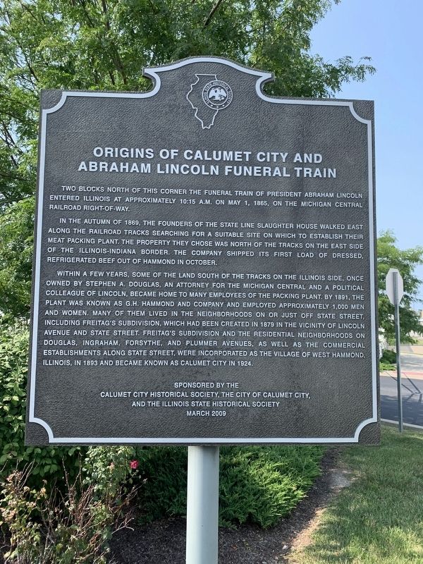 Origins of Calumet City and Abraham Lincoln Funeral Train Marker image. Click for full size.