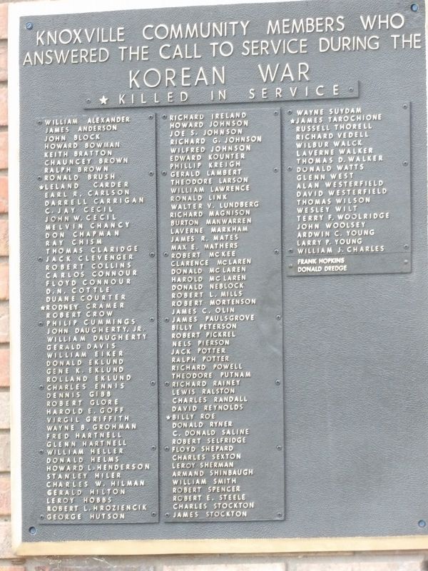 Knoxville Honor Roll (Korean War). Click for full size. Knoxville Honor Roll (Korean War) image. Click for full size.