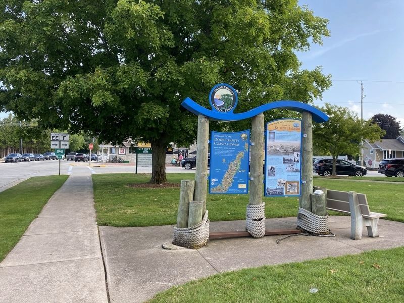 Town of Baileys Harbor Marker (right), from the north. Click for full size. Town of Baileys Harbor Marker (right), from the north image. Click for full size.