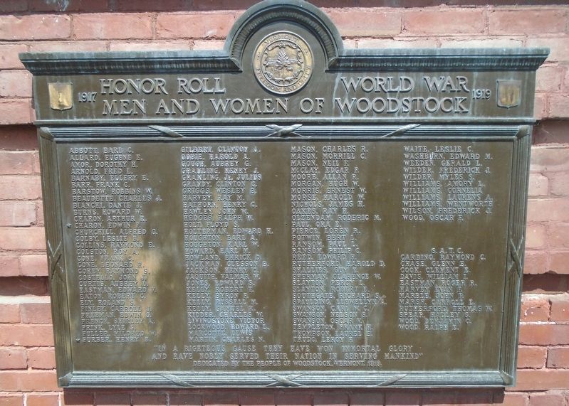 1917 World War Honor Roll 1919 Marker. Click for full size. 1917 World War Honor Roll 1919 Marker image. Click for full size.