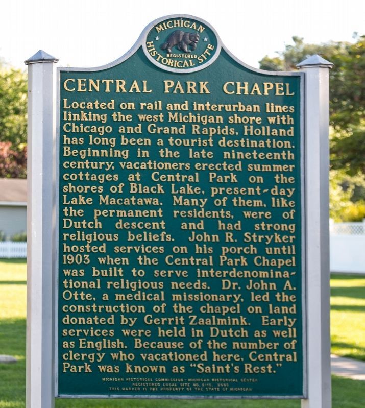 Central Park Chapel Marker image. Click for full size.