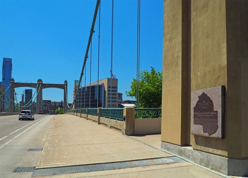 Marker on the Father Louis Hennepin Bridge approaching downtown Minneapolis image. Click for full size.