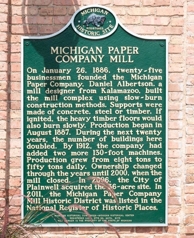 Michigan Paper Company Mill Marker image. Click for full size.