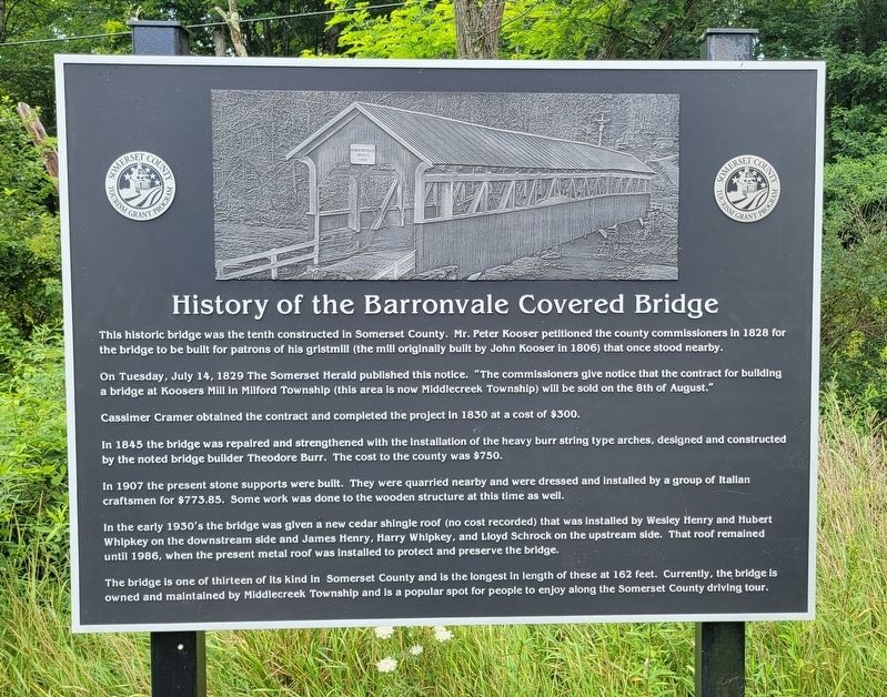 History of the Barronvale Covered Bridge Marker. Click for full size. History of the Barronvale Covered Bridge Marker image. Click for full size.
