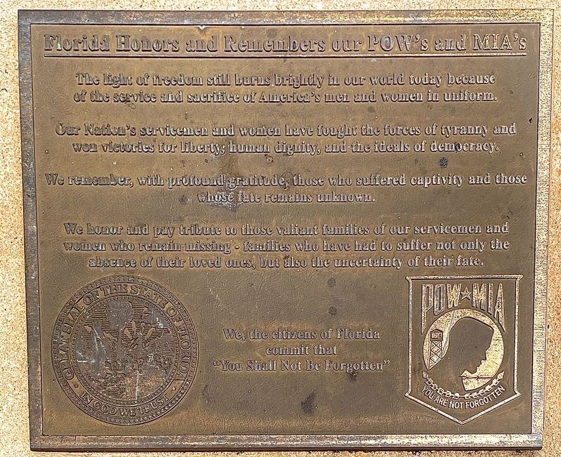 Florida Honors and Remembers our POW’s and MIA’s Marker. Click for full size. Florida Honors and Remembers our POW’s and MIA’s Marker image. Click for full size.