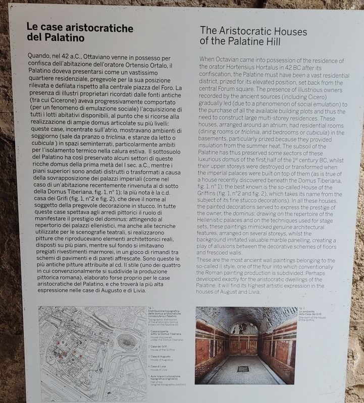 Le case aristocratiche del Palatino / The Aristocratic Houses of the Palatine Hill Marker. Click for full size. Le case aristocratiche del Palatino / The Aristocratic Houses of the Palatine Hill Marker image. Click for full size.