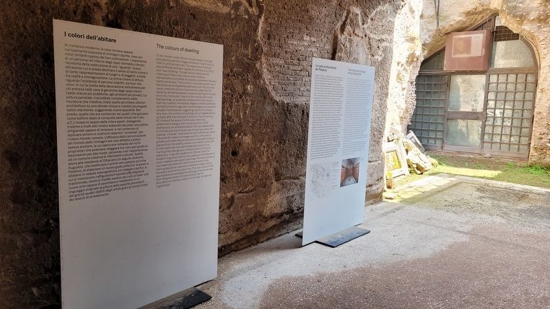 The Aristocratic Houses of the Palatine Hill Marker is the right marker of the two markers. Click for full size. The Aristocratic Houses of the Palatine Hill Marker is the right marker of the two markers image. Click for full size.