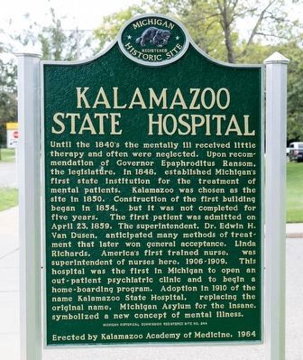 Kalamazoo State Hospital Marker image. Click for full size.