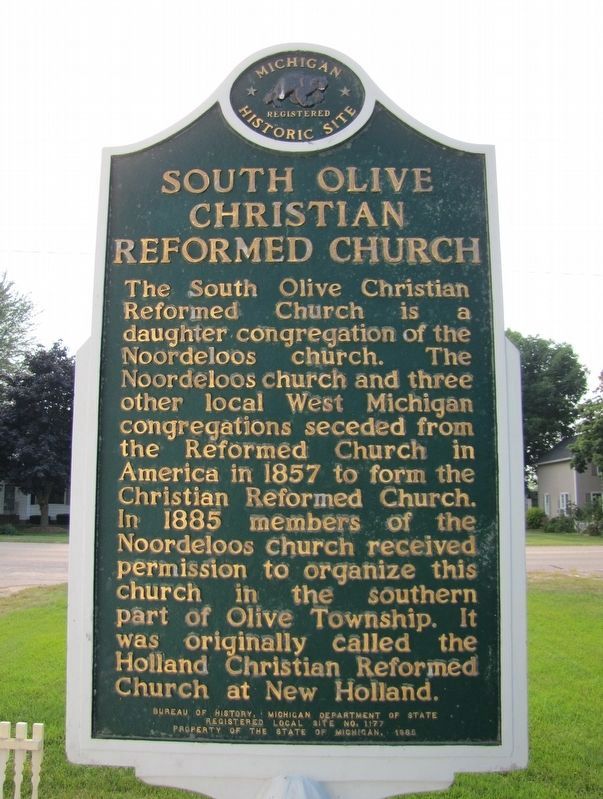 South Olive Christian Reformed Church Marker, side one. Click for full size. South Olive Christian Reformed Church Marker, side one image. Click for full size.