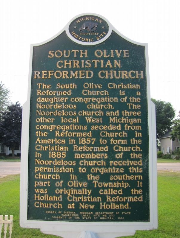 South Olive Christian Reformed Church Marker, side one image. Click for full size.