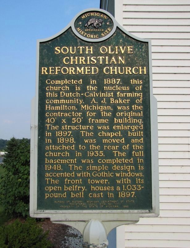 South Olive Christian Reformed Church Marker, side two image. Click for full size.