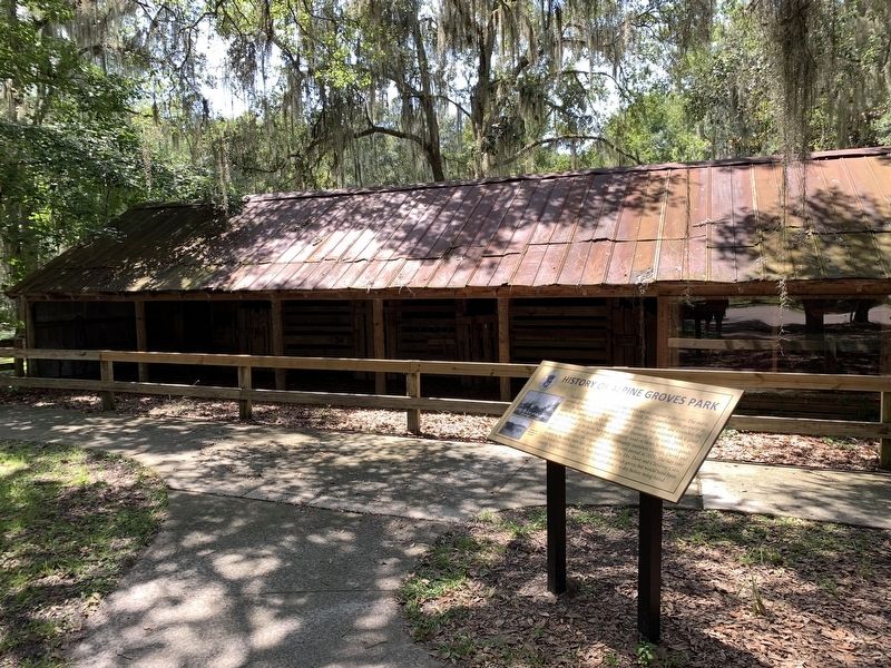 History of Alpine Groves Park Marker in front of stable. Click for full size. History of Alpine Groves Park Marker in front of stable image. Click for full size.