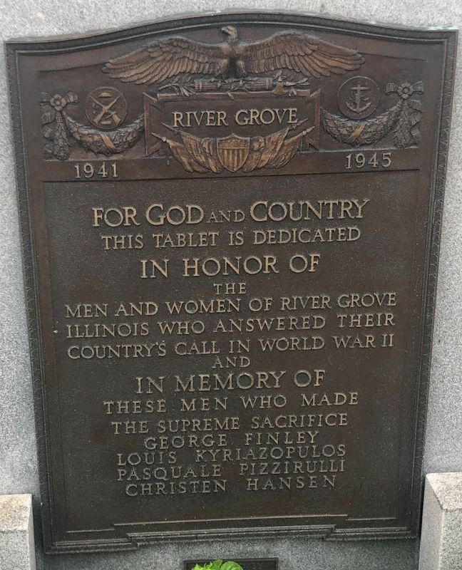 River Grove World War II Memorial Marker. Click for full size. River Grove World War II Memorial Marker image. Click for full size.