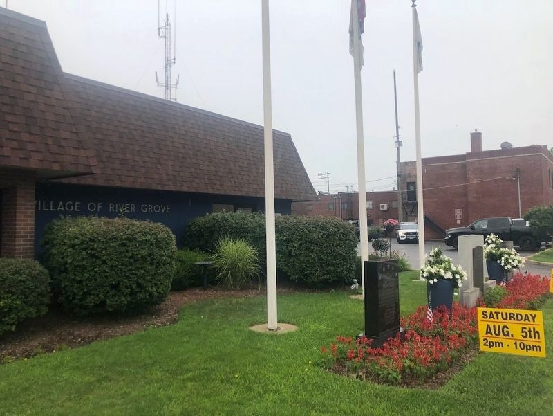 River Grove Municipal Building and war memorials. Click for full size. River Grove Municipal Building and war memorials image. Click for full size.