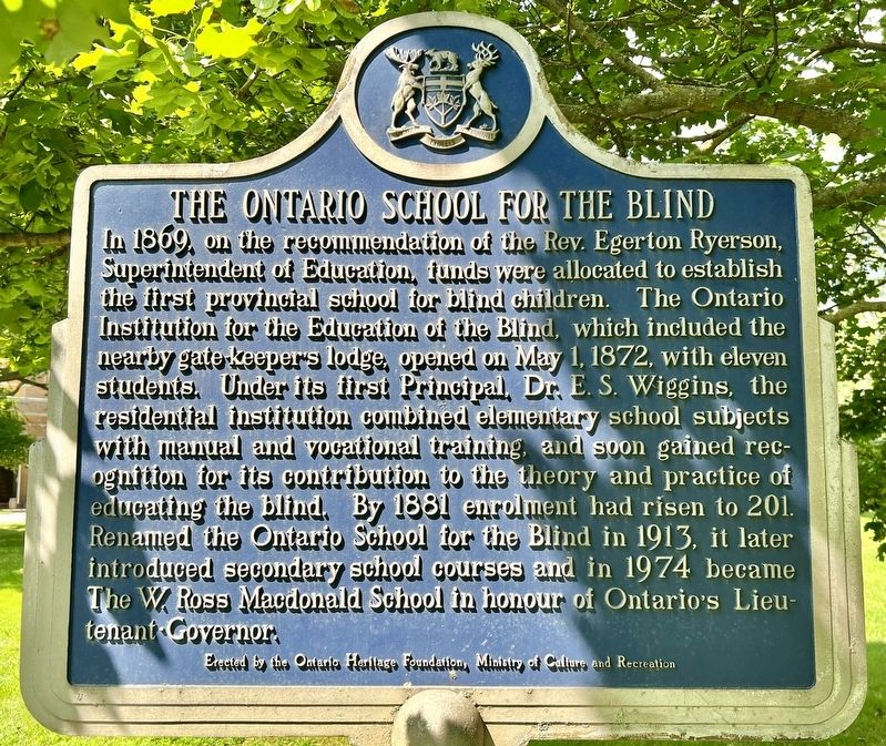 The Ontario School for the Blind Marker image. Click for full size.