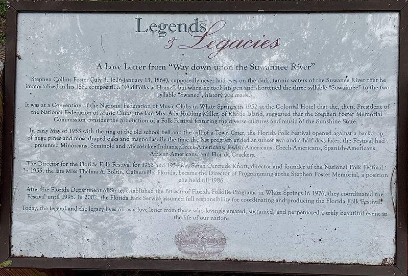 A Love Letter from �Way Down Upon the Suwannee River � Marker image. Click for full size.