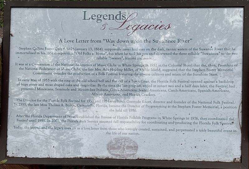 A Love Letter from Way Down Upon the Suwannee River  Marker image. Click for full size.