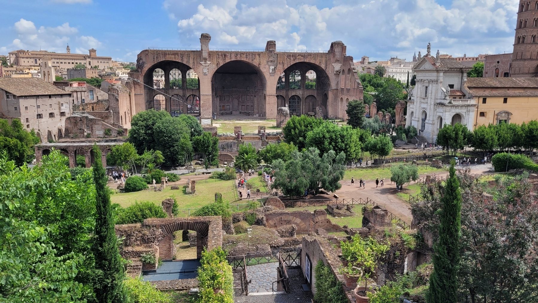 The view of the Roman Forum from the upper terrace near the marker image. Click for full size.