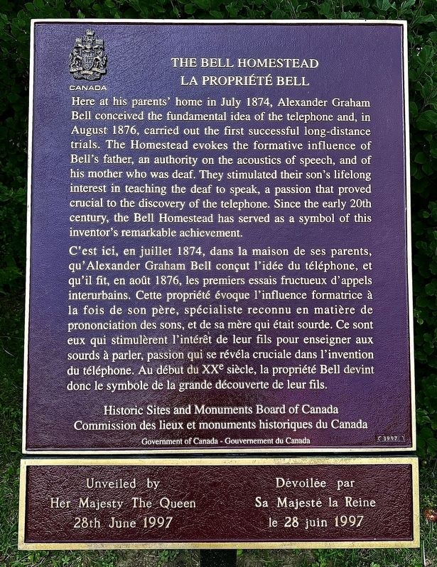 The Bell Homestead/ La Proprit Bell Marker image. Click for full size.