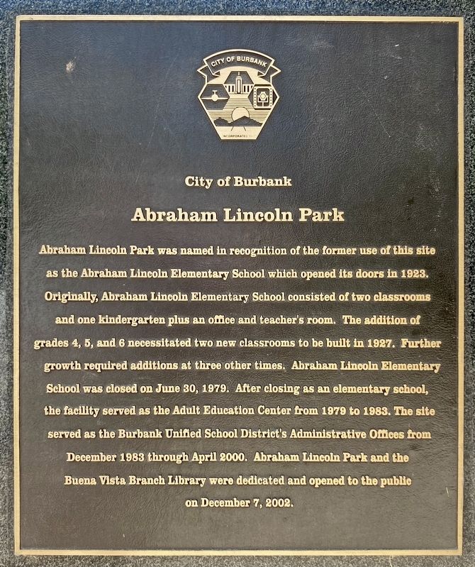 Abraham Lincoln Park Marker image. Click for full size.